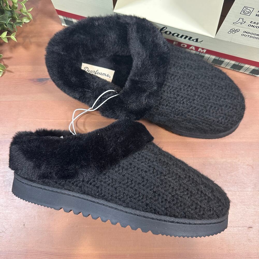 Dearfoams Women's Comfy Memory Foam Black Slippers Size M (7-8)